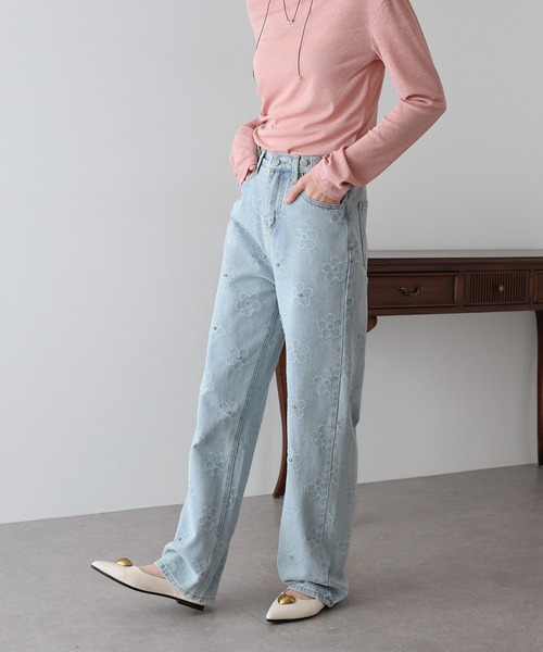 「BLUEEAST」 加工デニムパンツ LARGE ネイビー レディース