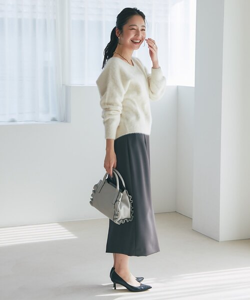 最終値La boutique BonBonヘアリーウールカシミヤ混スリットニット 最強モテ】ヘアリーウールカシミヤ混スリットショルダーニット | La