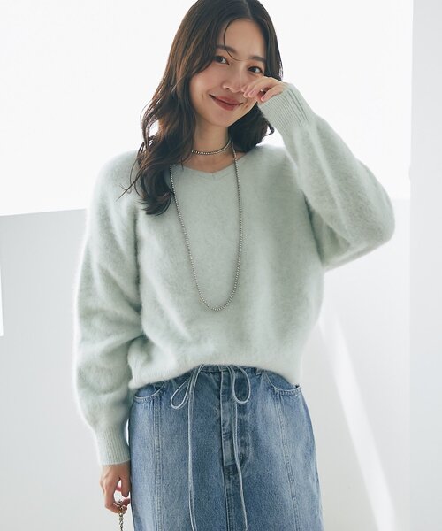 ヘアリーウールカシミヤ混スリットショルダーニット 最強モテ】ヘアリーウールカシミヤ混スリットショルダーニット