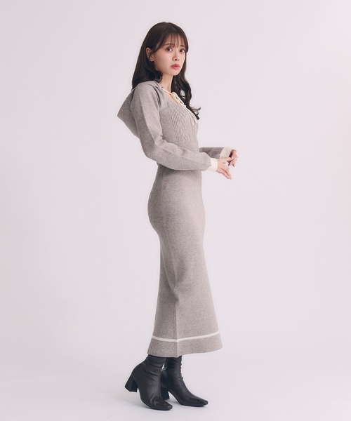 fupel ワンピース hooded cable knit onepiece / フード付きケーブル