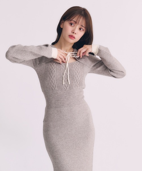 fupel ワンピース hooded cable knit onepiece / フード付きケーブル