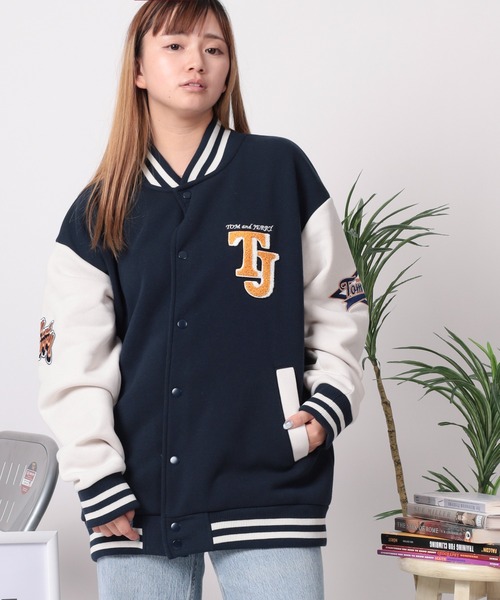 スタジャン 「71」「TOM＆JERRY/トムとジェリー」裏起毛 サガラ刺繍