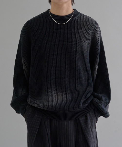 everyone M ブラックニットセーター epnok セーター ニット アブストラクトフェード畔編みニット メンズ