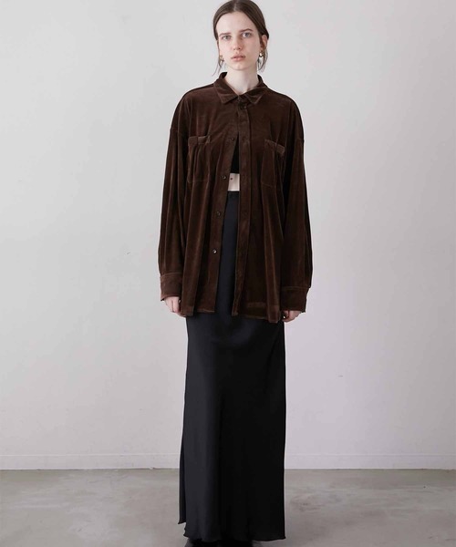 LA PEAU DE GEM　velour shirt キャメル la peau de gem（ラポドゥジェム） ブラウス シャツ 「LA PEAU DE GEM