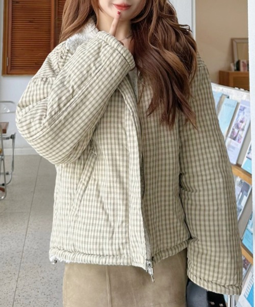 MIRROR9 チェック柄ボアリバーシブルジャケット Lサイズ グレー FREAK'S STORE/襟付き リバーシブル チェックボアジャケット｜Daytona