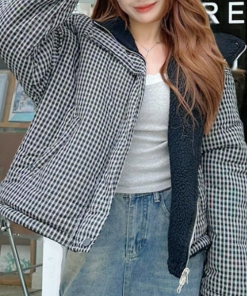 Ada. コート アウター 2WAY リバーシブル ボア チェック ブルゾン