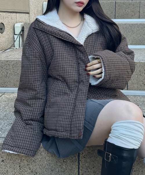 Ada. コート アウター 2WAY リバーシブル ボア チェック ブルゾン