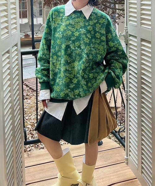 トレーナー スウェット HOOK for girls 総柄スウェット トレンド