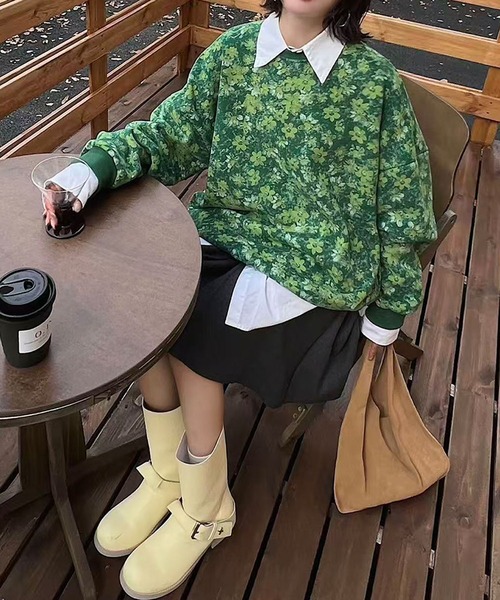トレーナー スウェット HOOK for girls 総柄スウェット トレンド