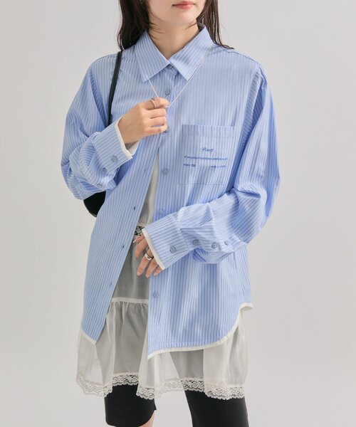 mystic（ミスティック） ブラウス シャツ ポケット刺繍ストライプ