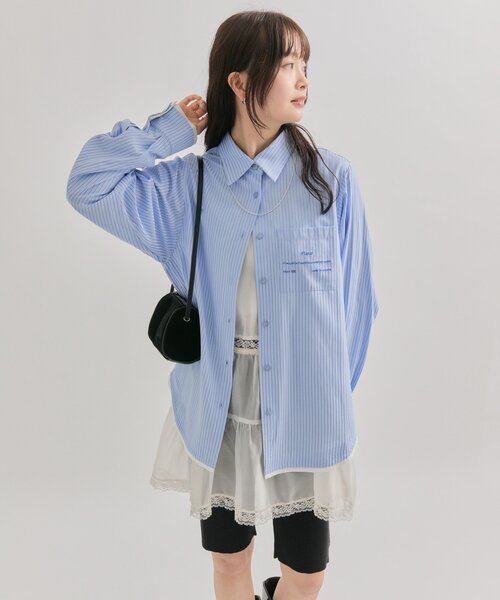 mystic（ミスティック） ブラウス シャツ ポケット刺繍ストライプ