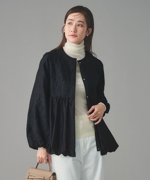 ユナイテッドアローズジャガードジャケットネイビー38 UNITED ARROWS（ユナイテッドアローズ） ジャケット ノーカラー