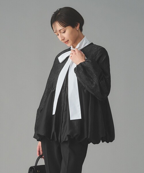 ジャケット ノーカラージャケット GISHA 2トーン ジャガード ジャケット レディースの画像