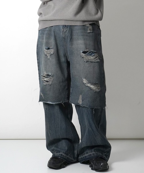 ジーンズ 「ZOZO限定」 AW レイヤード ダメージ デニムパンツ メンズ