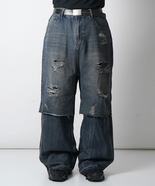 ジーンズ 「ZOZO限定」 AW レイヤード ダメージ デニムパンツ メンズ