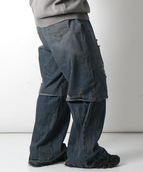 ジーンズ 「ZOZO限定」 AW レイヤード ダメージ デニムパンツ メンズ