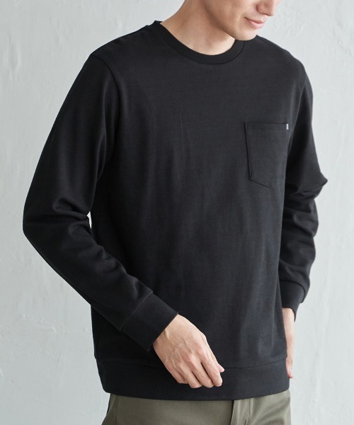EVERYDAY I LIKE ブラック長袖Tシャツ ikka（イッカ） tシャツ DRYダンボールWフェイストレロンT メンズ