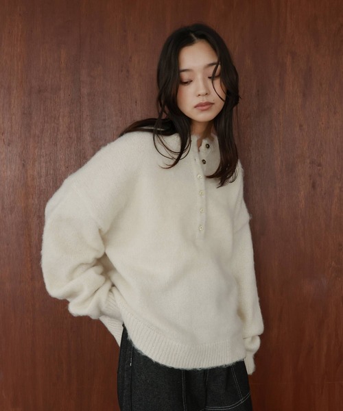 hellam（ヘラム） ニット セーター ヘンリーネックシャギーニット