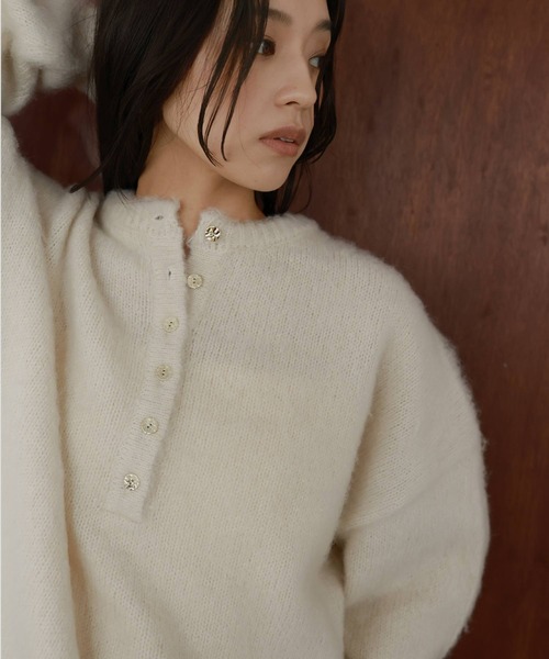 hellam（ヘラム） ニット セーター ヘンリーネックシャギーニット