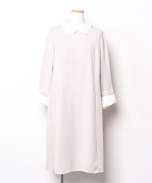 「Rose Tiara」 7分袖ワンピース 42 ベージュ レディース_画像2