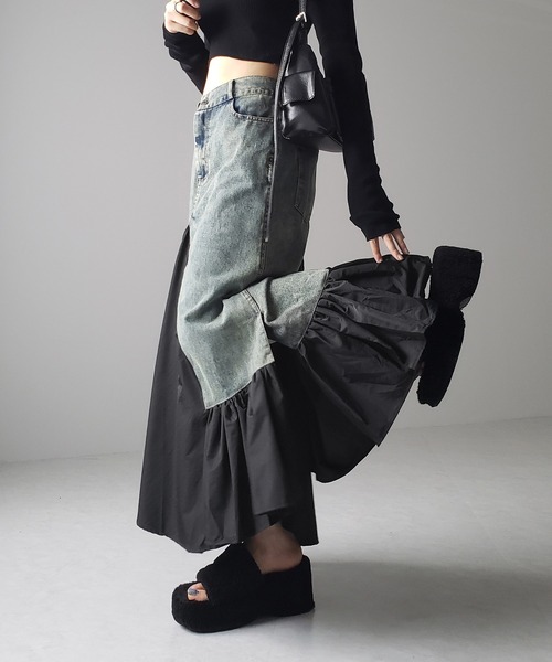 「me+em select」 デニムスカート FREE カーキ レディース_画像2