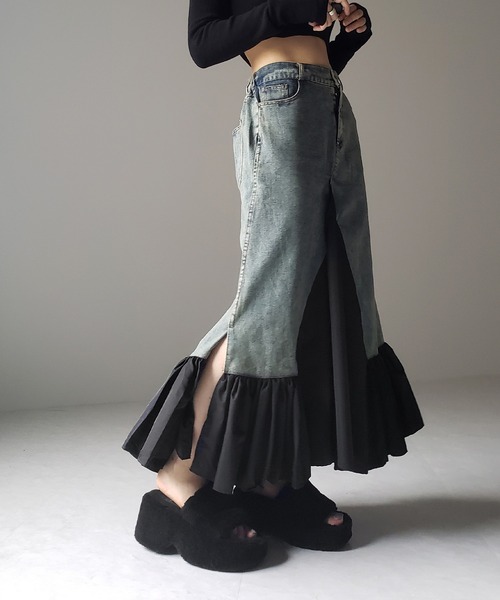 「me+em select」 デニムスカート FREE カーキ レディース_画像3