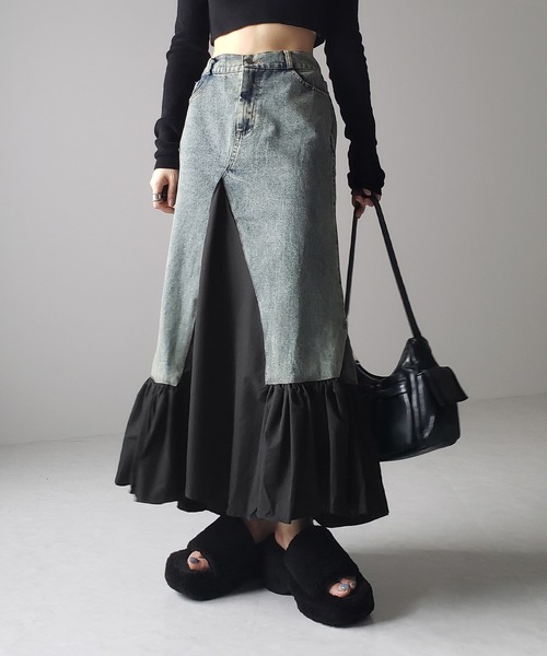 「me+em select」 デニムスカート FREE カーキ レディース_画像4