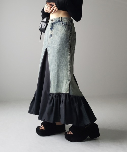 「me+em select」 デニムスカート FREE カーキ レディース_画像7