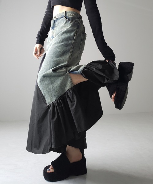 「me+em select」 デニムスカート FREE カーキ レディース_画像8