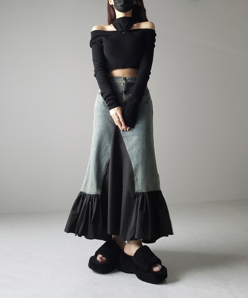 「me+em select」 デニムスカート FREE カーキ レディース_画像9