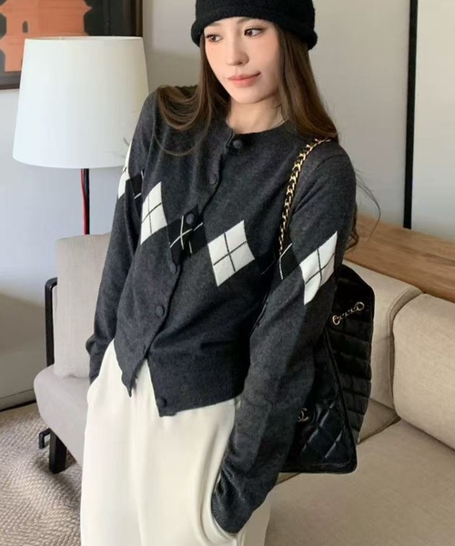 DIAVEL ニット セーター 「秋冬新作」アーガイル柄ニットトップス