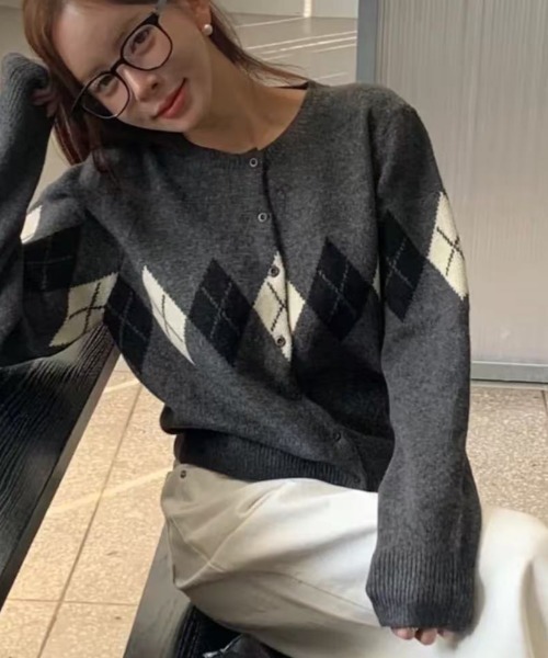 DIAVEL ニット セーター 「秋冬新作」アーガイル柄ニットトップス