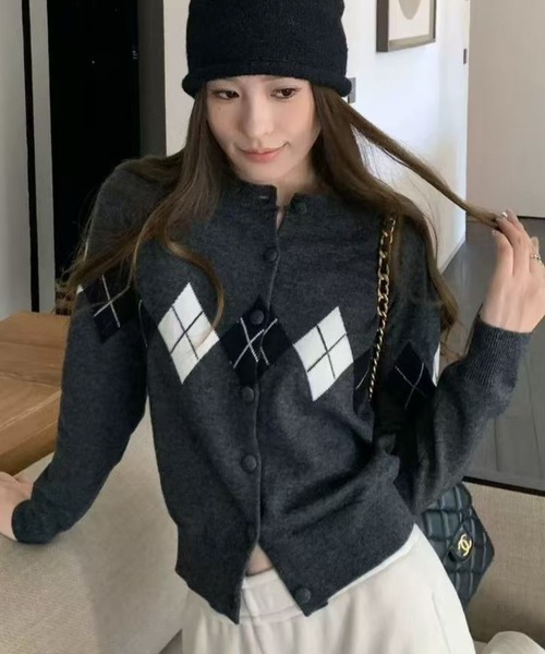 DIAVEL ニット セーター 「秋冬新作」アーガイル柄ニットトップス