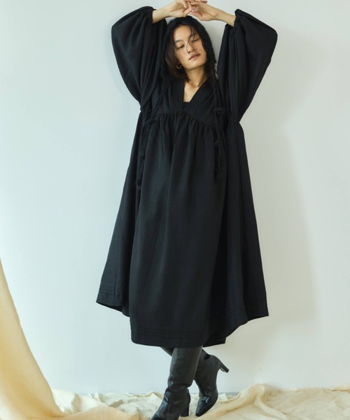 「Libra Cue」 7分袖ワンピース 1 ボルドー レディース_画像4