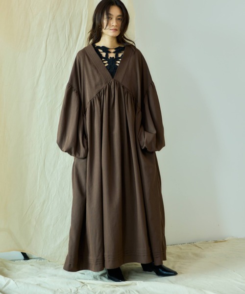 「Libra Cue」 7分袖ワンピース 1 ボルドー レディース_画像7