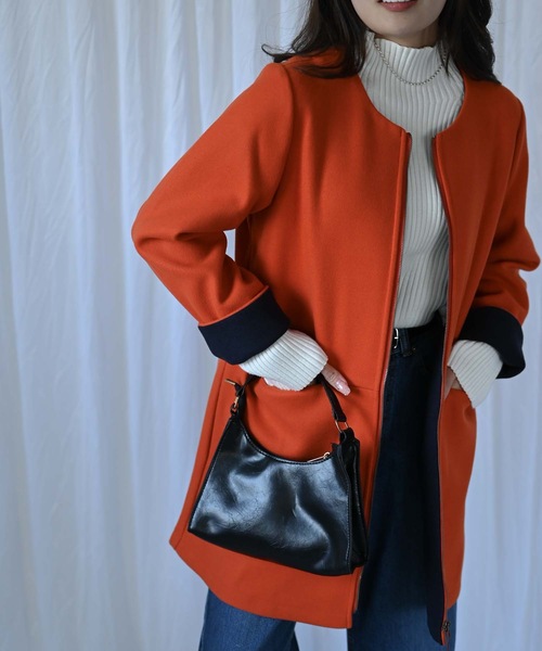 「&HALF」 「noa-ge」ノーカラーコート M オレンジ レディース_画像5