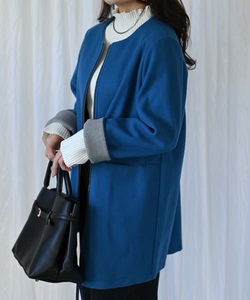 「&HALF」 「noa-ge」ノーカラーコート M オレンジ レディース_画像6