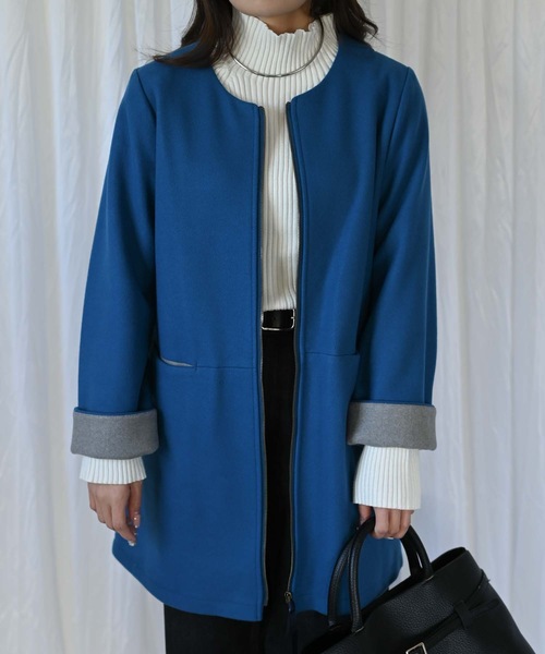 「&HALF」 「noa-ge」ノーカラーコート M オレンジ レディース_画像8