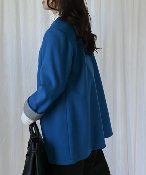 「&HALF」 「noa-ge」ノーカラーコート M オレンジ レディース_画像9