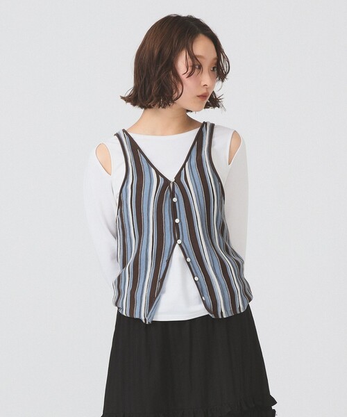RAEY レイ　キャミトップ Ray BEAMS（レイ ビームス） キャミソール マルチストライプ ニット