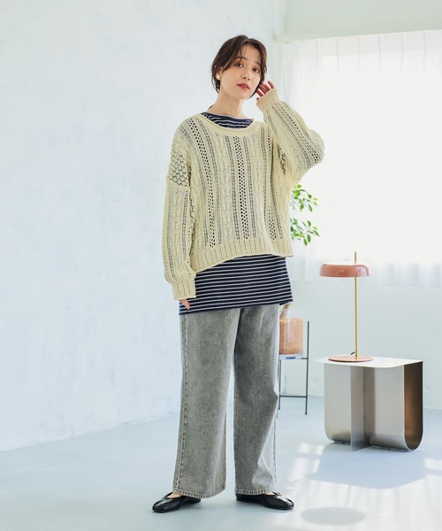 スタンドネックニットプルオーバー natural couture ニット セーター スタンドネック袖口釦ゆるニット