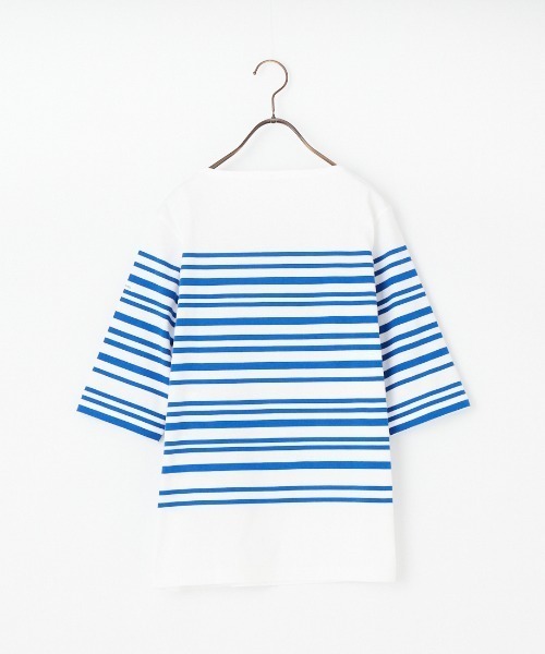 ORCIVAL　カットソー　ストライプ 長袖トップス 白/青 ORCIVAL（オーシバル） tシャツ ボートネック 5分袖ボーダーカットソー