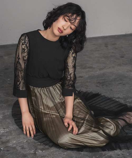 「GIRL」 7分袖ワンピース L ブラック レディースの画像