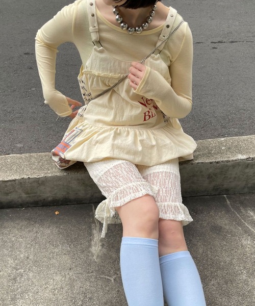 新品 未使用 フリル レースショートパンツ スカパン ベージュ CIAOPANIC（チャオパニック） ハーフパンツ パンツ 裾フリルレース