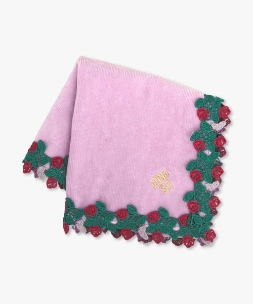 ANNA SUI（アナスイ） ハンカチ ラウンドレースタオル（ローズ柄
