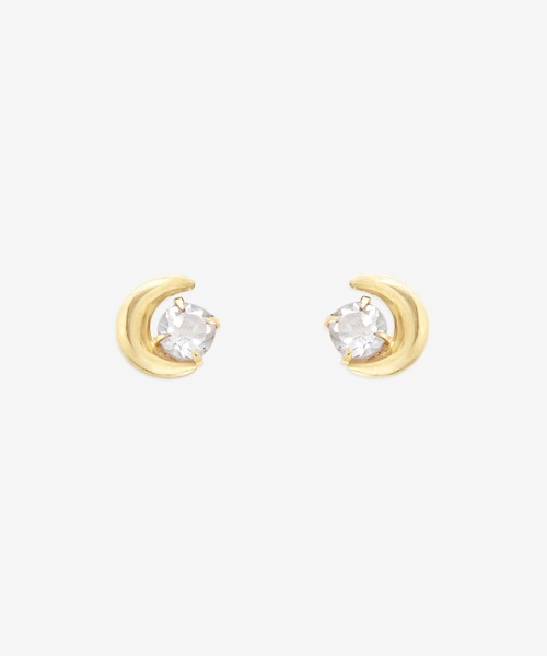 ピアス K10 イエローゴールド ホワイトトパーズ ムーン ピアス ESTELLE/エステール WEB限定 レディース