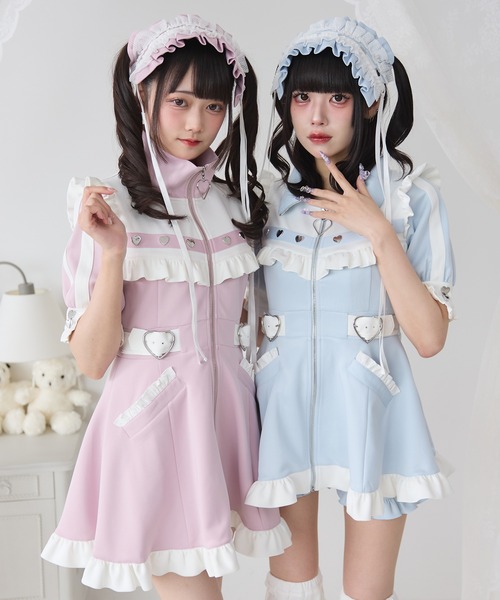 「DearMyLove」 半袖ワンピース LARGE ブラック×ホワイト レディース_画像9