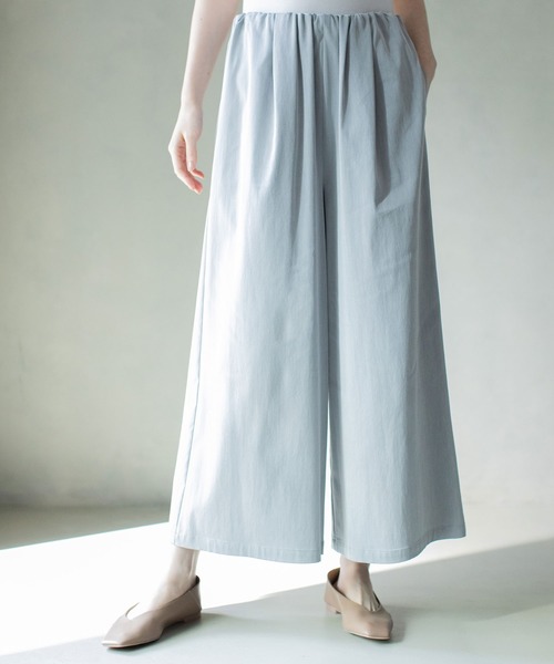 MARECHAL TERRE ギャザーパンツ ブルー 日本製 MARECHAL TERRE パンツ ウエストギャザーワイドパンツ