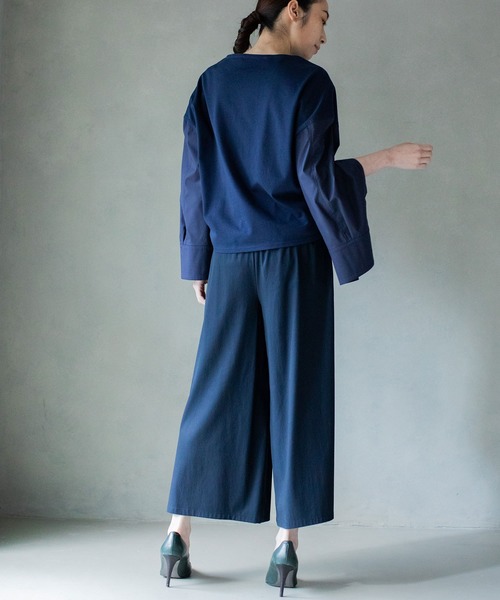 MARECHAL TERRE ギャザーパンツ ブルー 日本製 MARECHAL TERRE パンツ ウエストギャザーワイドパンツ