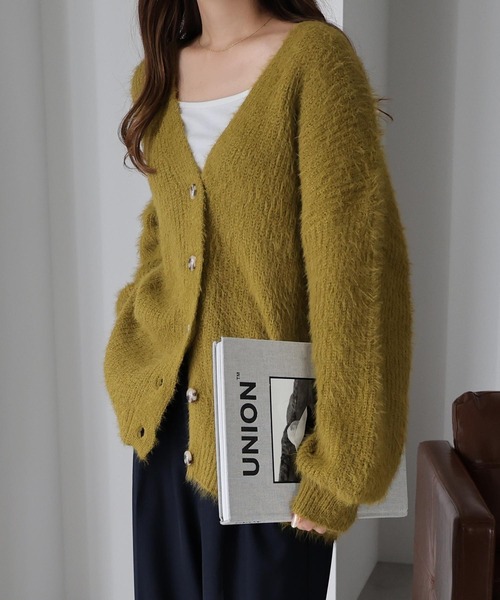 andme（アンドミー） カーディガン フェザーヤーン長袖ニット